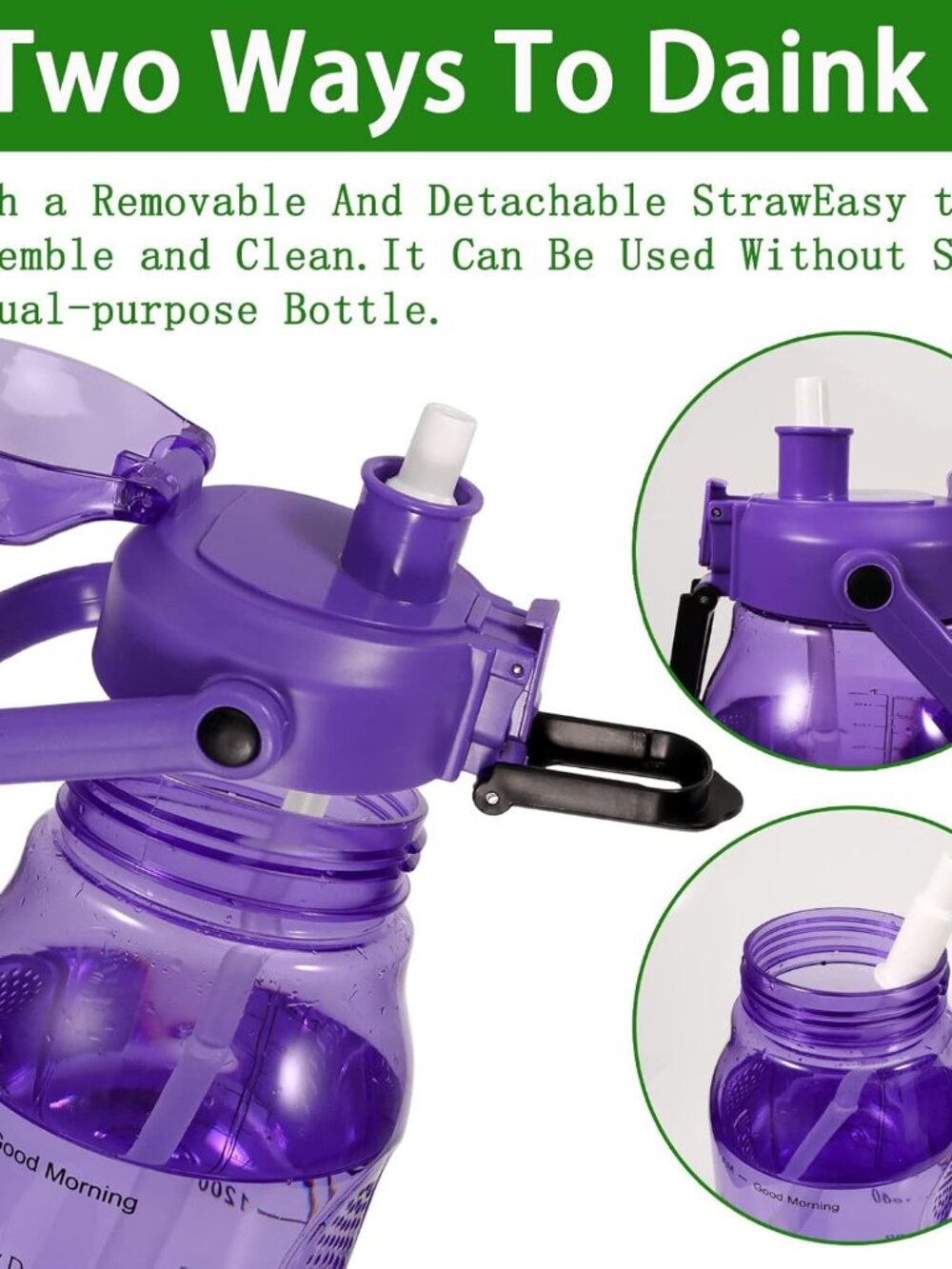 Half Gallon/64oz Water Bottle with Straw Bran New (Purple) - Picture 4 of 7